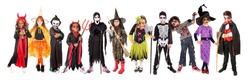 Kids with face-paint and Halloween costumes isolated in white