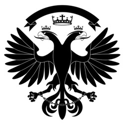 Double-headed heraldic eagle with crown on white background