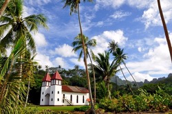 beautiful church at moorea island, french polynesia