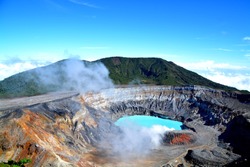 The crater and the lake of the Poas volcano in Costa Rica