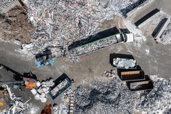 Aluminium Recycling. Aerial view of aluminium storage place. Industrial Technology view from above. 