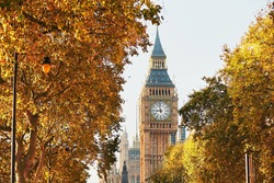 Palace of Westminster and Big Ben in sunny autumn day, London, The United Kingdom of Great Britain and Northern Ireland
