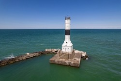 Aerial view of Conneaut West Breakwater Lighthouse in Ohio,USA