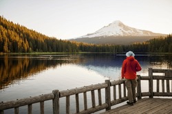 Mount. Hood reflection in Trillium lake,  Oregon, USA. Beautiful natural landscapes