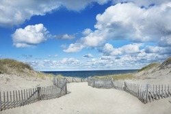 Big blue sky, clouds and dunes at Race Point Beach on Cape Cod, Provincetown, Massachusetts