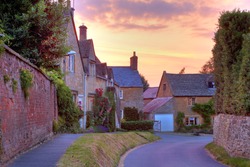 Cotswold cottages at sunset