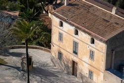 Aerial view of old abandonded spanish mediterranean style house on Mallorca