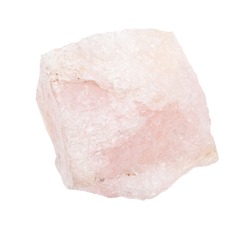 closeup of sample of natural mineral from geological collection - raw Morganite (Vorobyevite, pink Beryl) stone isolated on white background