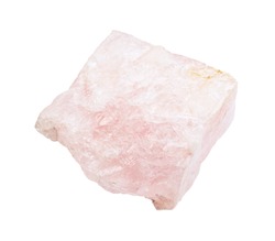 closeup of sample of natural mineral from geological collection - raw Morganite (Vorobyevite, pink Beryl) rock isolated on white background