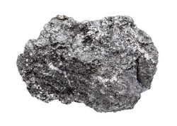 closeup of sample of natural mineral from geological collection - rough Graphite rock isolated on white background