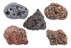 set of various Pumice rocks isolated on white background