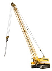 diesel electric yellow crawler crane isolated on white background