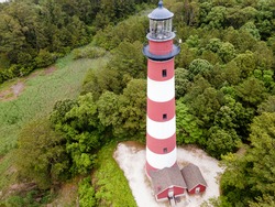 Drone view of the Assateague Island lighthouse in Virginia, USA. historical monument .