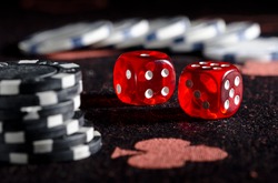 Rolling winning dice at casino