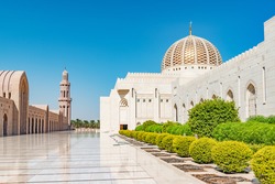 Sultan Qaboos Grand Mosque in Muscat, Oman. Its construction finished in 2001.