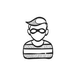 Burglar icon in doodle sketch lines. People person thief steal money