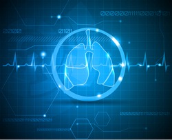 Lungs and heart beat monitoring line. Scientific and medical wallpaper. Concept of new medical technologies.