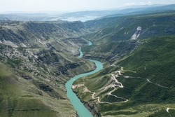 Stunning aerial view of Sulak canyon in Dagestan, Russia