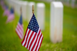 An American flag at cemetery on holiday