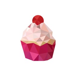 Illustration of pink triangular design cupcake isolated on white background