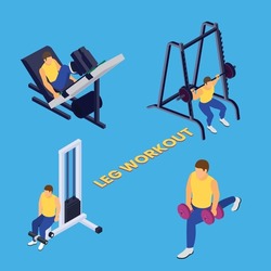 Leg workout pose icon set isometric 3d vector illustration concept banner, website, landing page, ads, flyer template