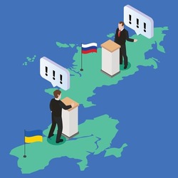 Russia and Ukraine diplomacy talk isometric 3d vector concept for banner, website, illustration, landing page, flyer, etc.