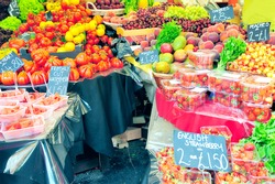 Fruits and vegetables prepared for selling in Borough market, London, UK