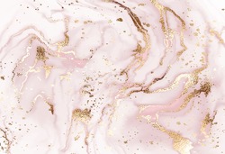 Liquid marble painting background design with gold glitter dust texture.