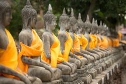 old Buddha statue in temple at Wat Yai Chai Mongkol at Ayutthaya, Thailand. World Heritage Site
