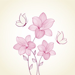 Floral background with flowers  lily and butterflies. Element for design.
