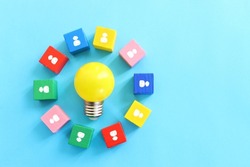 Education concept image. Creative idea and innovation. light bulb metaphor over blue background