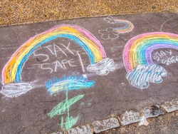 Stay Safe Chalk Drawing on Pavement Made by children