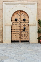 Old wooden door in Ribat old fortress Sousse. Tunisia