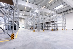 Warehouse industrial hall racking storage racks. Shelving system