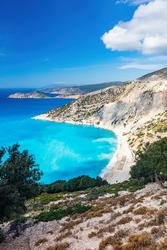 Myrtos Beach in Kefalonia, Greece. Ionian sea at summer