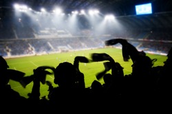 Silhouettes of fans celebrating a goal on football / soccer match