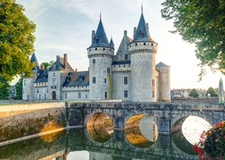 Sully-sur-Loire castle, France, Europe. This medieval castle (French chateau) located in Loire Valley is landmark of country. Nice view of historic monument, old castle. World Heritage, travel theme.
