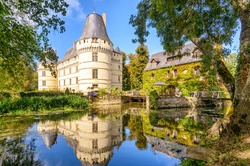 Chateau de l'Islette in Loire Valley, France. Scenic view of old castle, historical French landmark. Nice panorama of idyllic country place in France, scenery of castle at Loire River. Trevel theme.