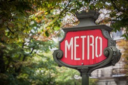 Color image of a metro sign in Paris, France.