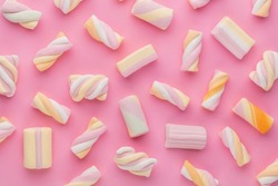 Colorful marshmallows background. Top view. Flat lay.