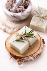 Natural handmade soap. Organic soap bars with plants extracts.