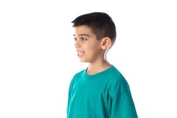 Dark boy with green T-shirt isolated on a white background