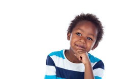 Adorable afroamerican child thinking isolated on a white background