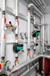 heating system industrial water pipeline in a boiler room
