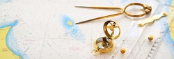 Retro styled golden compass (sundial), antique vintage W HC 6