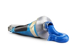 A tube with blue oil paint, clipping path