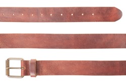 Brown leather belt set isolated on white, clipping path included