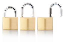 Padlock open and closed set isolated on white, clipping path included