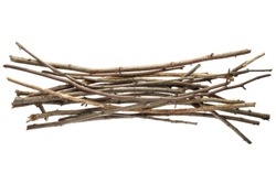Sicks and twigs, wood bundle isolated on white background