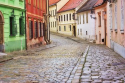 Typical European alley in the old city of Bratislava, Slovakia